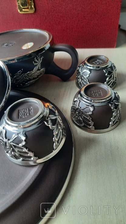Китайський позолочений олов'яний інкрустований чайний сервіз Kamjove, фото №5