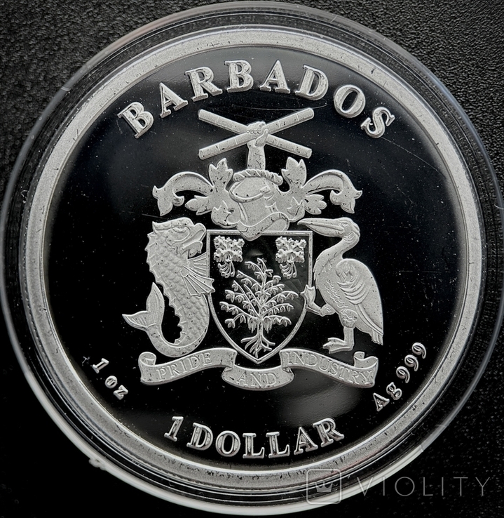 Монета Карибський восьминіг Барбадос 1 долар 2023, 1 унція срібло 999, фото №3