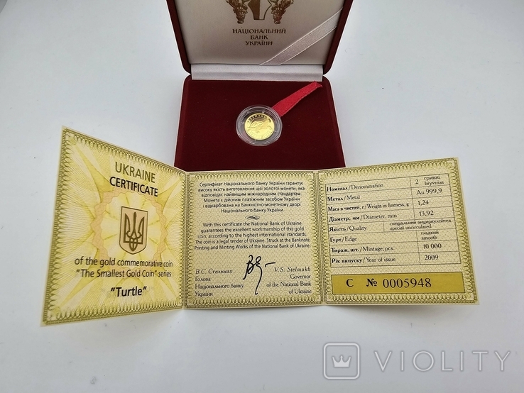 Золотая монета Черепаха 2 гривны 2009 Украина, фото №3