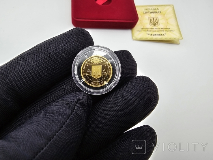 Золотая монета Черепаха 2 гривны 2009 Украина, фото №6