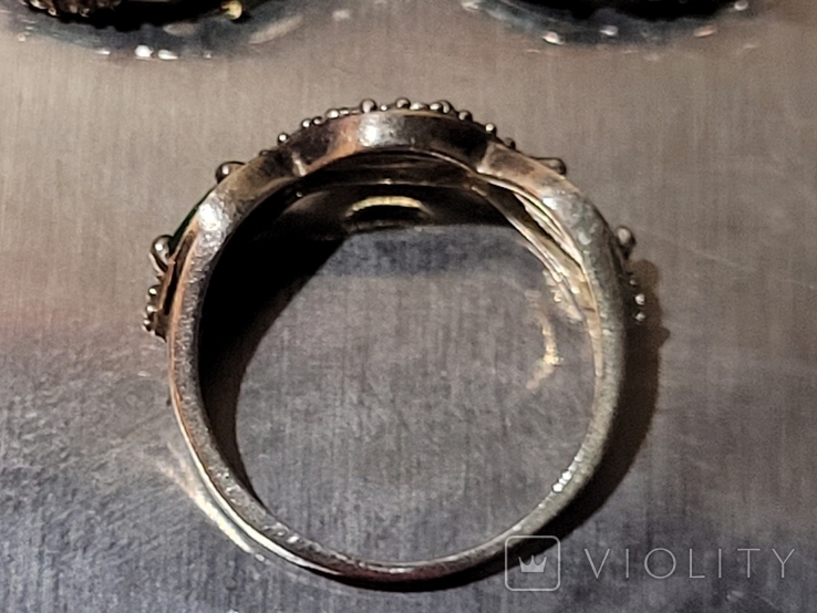 Серьги +кольцо серебро 925 с Золотыми вставками и камнями., фото №9
