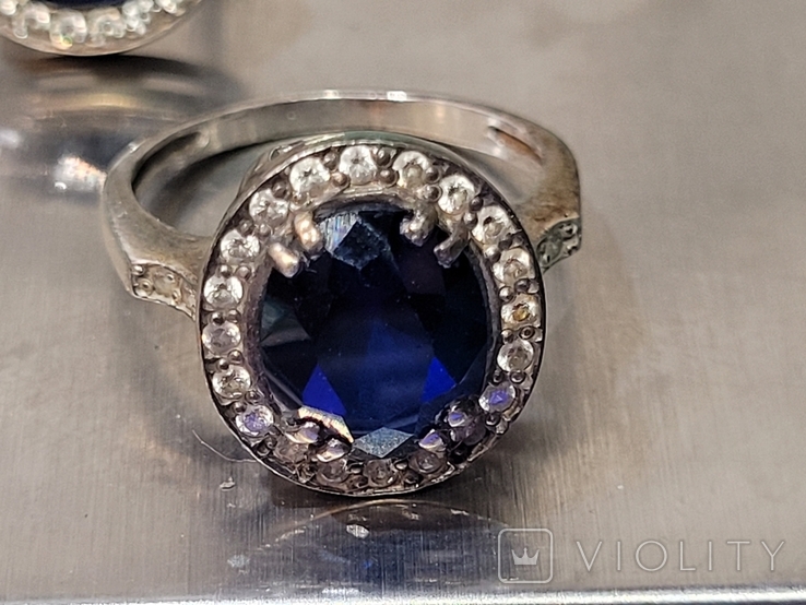 Серьга + кольцо серебро 925 с камнями., фото №4