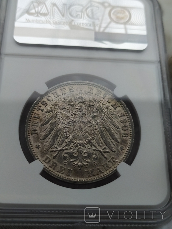 3 марки 1908,Саксен-Майнинген, MS-61, NGC, фото №3