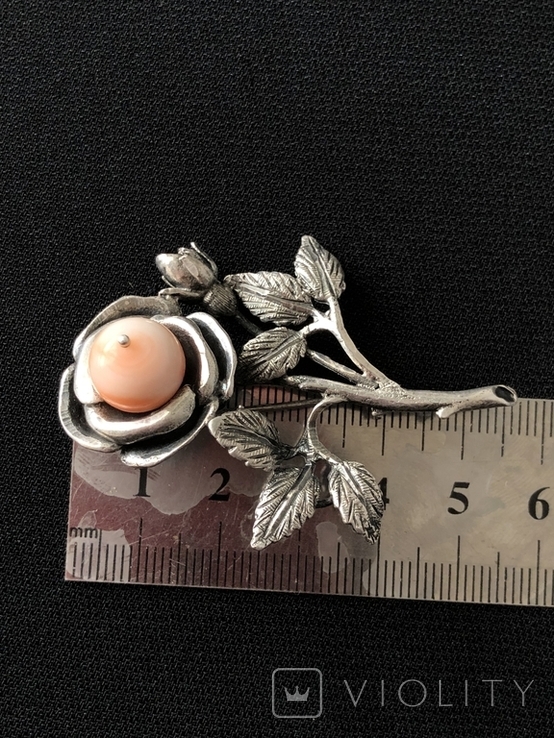 Вінтажна срібна брошка з натуральним коралом (срібло 800 пр, вага 14,7 гр), photo number 8