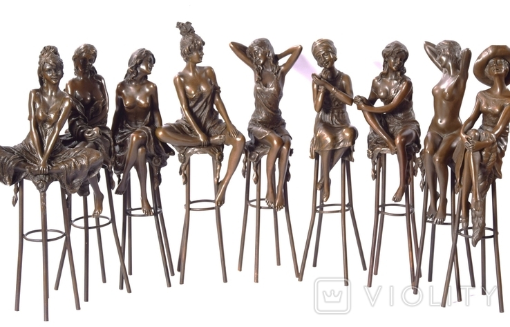 Фигурка Статуэтка Коллекция - Дама на барном стуле - 9 шт Бронза Подпись Сертификат, фото №2