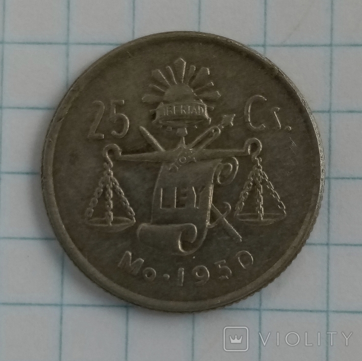 25 сентаво 1950р Мексика срібло, фото №2
