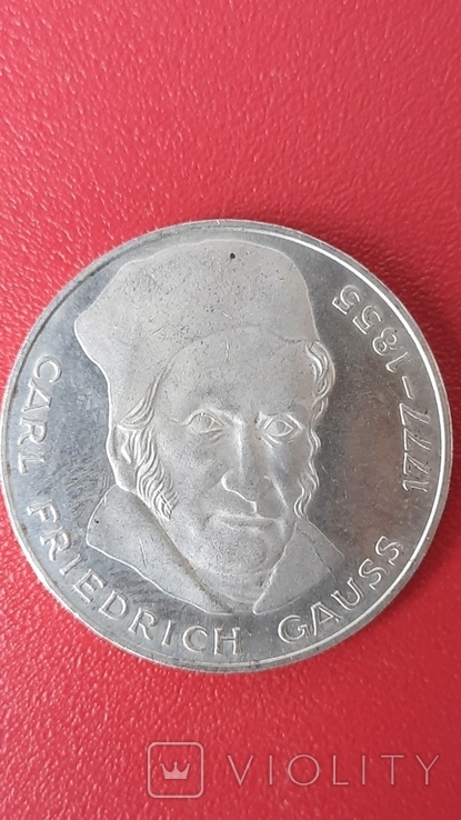 Монета 5 марок ФРН Карл Фрідріх Гаусс 1977 року J., фото №2