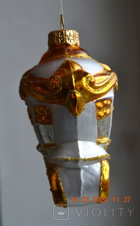 Скляна ялинкова іграшка "Біла карета в золоті". Розмір 10 см. Ідеально, фото №9