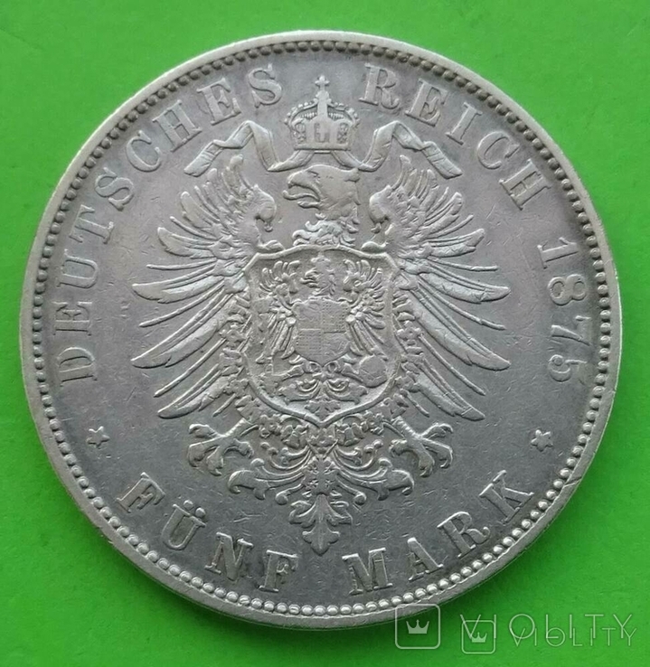 5 марок, Саксония. 1875г., фото №6