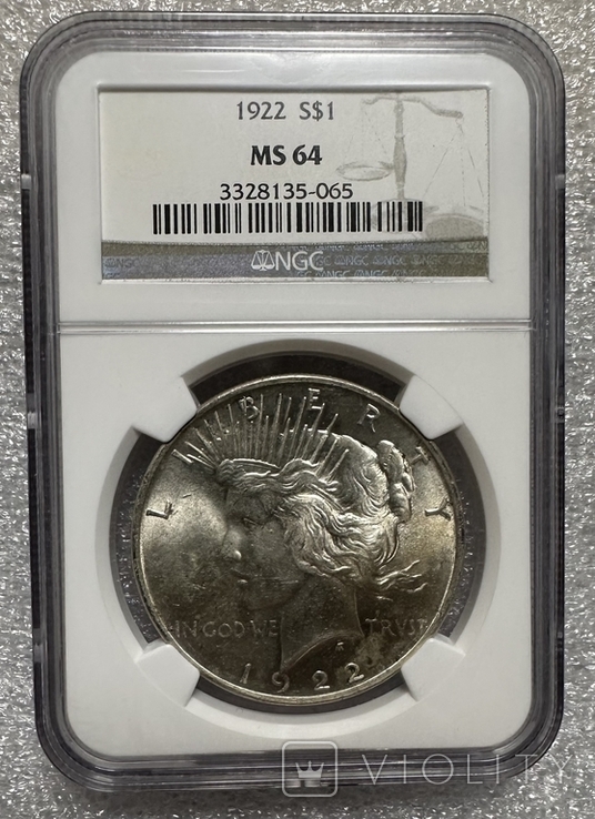 Долар Мирний 1922 слаб NGC MS-64 Америка США, фото №2