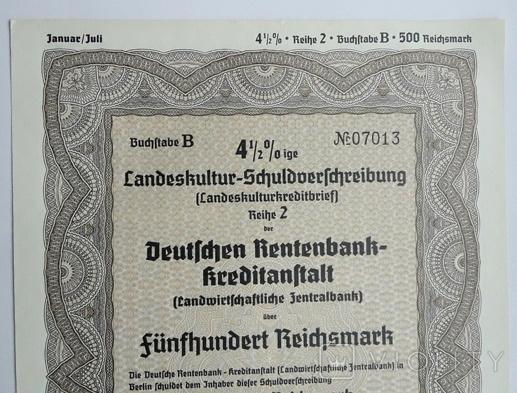 Німеччина, облігації Центрального банку сільського господарства, 500 рейхсмарок, 1938 р., Берлін, фото №4