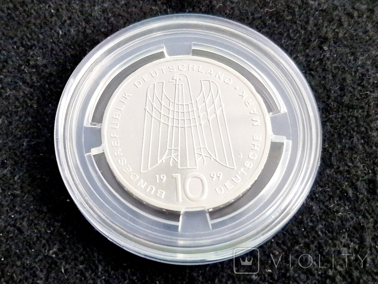 10 марок 1999 Німеччина: 50-та річниця - Благодійна організація SOS. срібло 0.925, 15г, фото №3