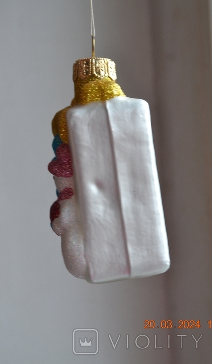 Скляна ялинкова іграшка "Новорічний подарунок. Сніговики з серцем». Висота 9 см., фото №8