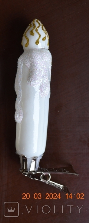 Скляна ялинкова іграшка "Новорічна біла палаюча свічка". Висота 10 см., фото №10