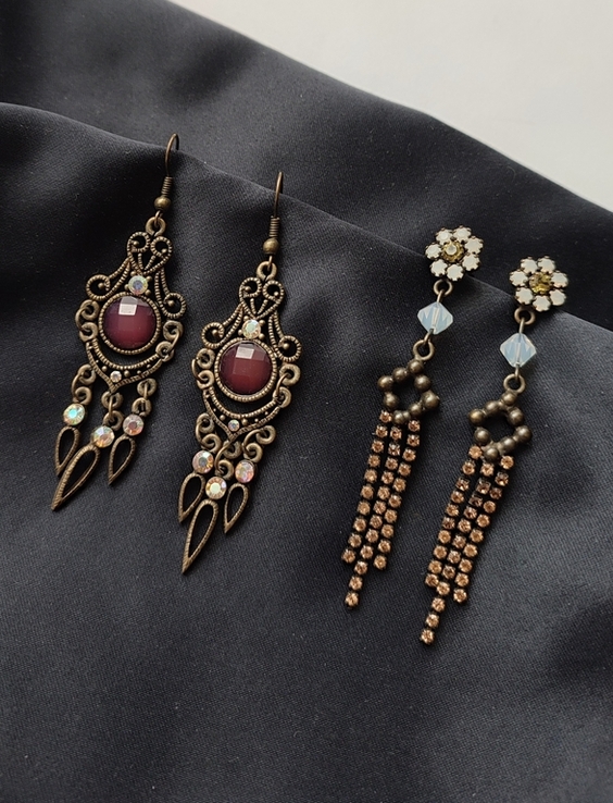 Вінтажні бронзові сережки в східному стилі, кристали Аврора, фото №6