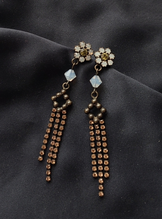 Вінтажні бронзові сережки в східному стилі, кристали Аврора, photo number 7