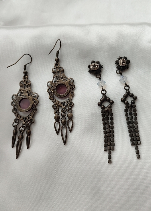 Вінтажні бронзові сережки в східному стилі, кристали Аврора, photo number 8