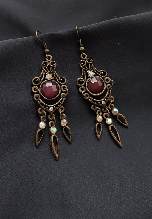 Вінтажні бронзові сережки в східному стилі, кристали Аврора, фото №9