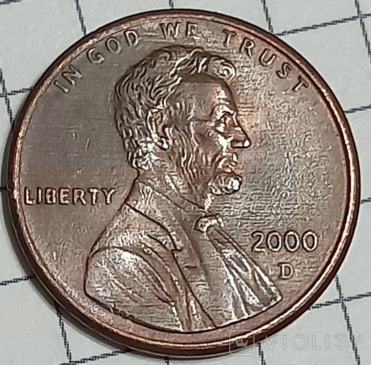 США 1 цент 2000 D, фото №2