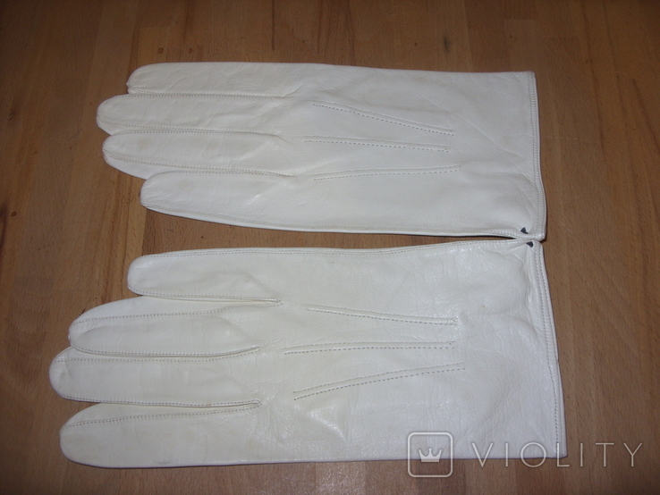 Перчатки кожаные белые, размер 9., фото №2