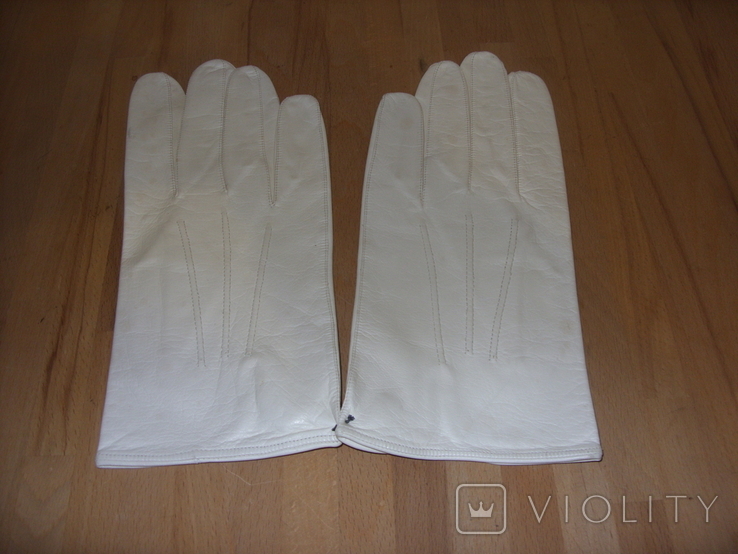 Перчатки кожаные белые, размер 9., фото №3