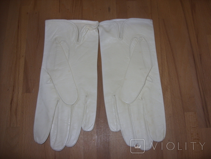 Перчатки кожаные белые, размер 9., фото №4