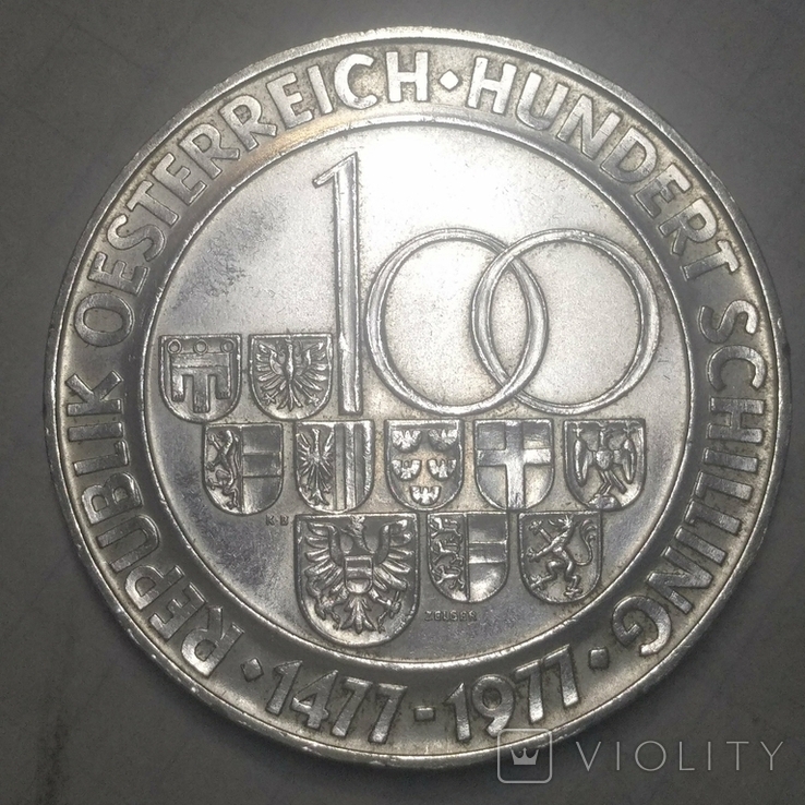 100 шиллингов 1977. Монетный двор Халль-ин-Тироль, Австрия, photo number 2