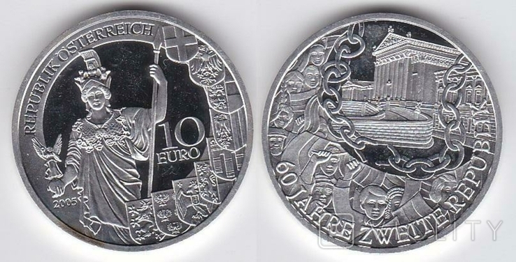 Austria Австрия - 10 Euro 2005 - 60 років Другій республіці comm. - а