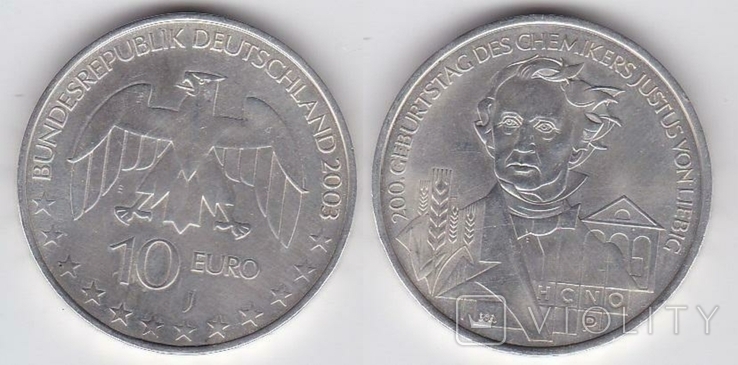 Germany Германия - 10 Euro 2003 - J 200 річчя народження Юстуса фон Лібіха comm. - a