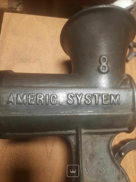 Старинная мясорубка AMERIC. SYSTEM №8 с клеймами на каждой детали (Начало 20-го века), фото №5
