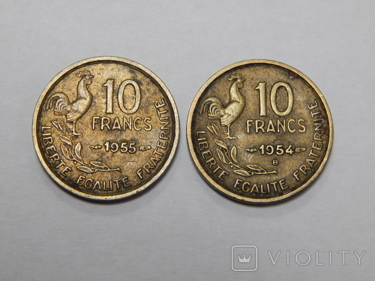 2 монеты по 10 франков, 1954/55 г.г. Франция, фото №2