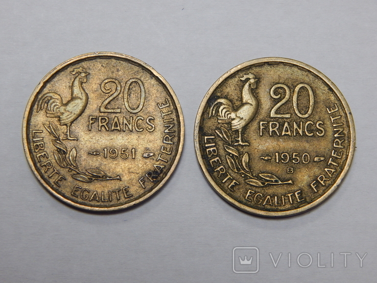 2 монеты по 20 франков, 1950/51 г.г. Франция, фото №2