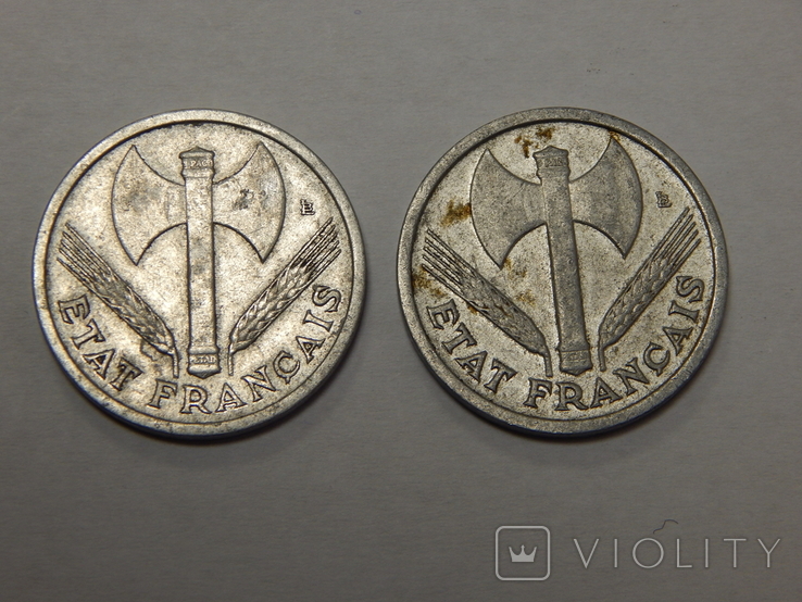 2 монеты по 1 франку, Франция, 1942 г, фото №3