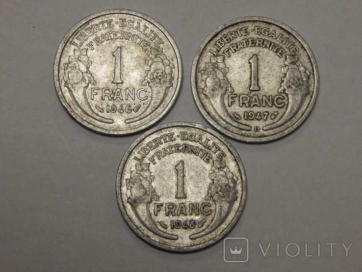 3 монеты по 1 франку, Франция, фото №2