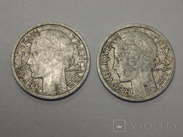 2 монеты по 2 франка, 1945/47 г.г. Франция, фото №3