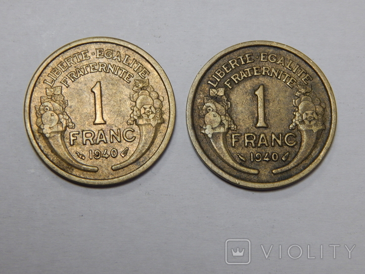 2 монеты по 1 франку, 1940 г Франция, фото №2