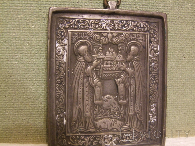 Ікона Зосім та Саватій, бронза 19 ст., посріблення, фото №4
