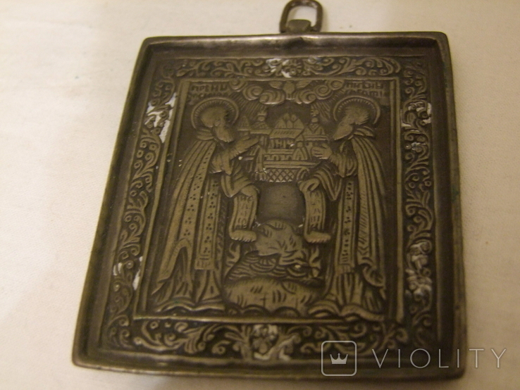 Ікона Зосім та Саватій, бронза 19 ст., посріблення, фото №6