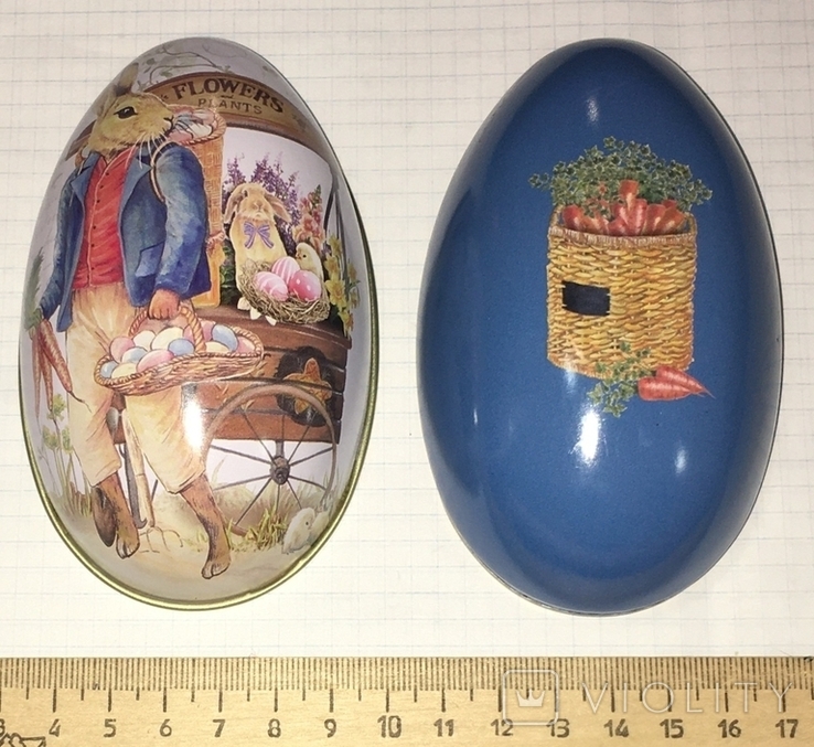 Жерстяна коробка (велика), пасхальне яйце, зайці, морква / зайчики, кролики, фото №4