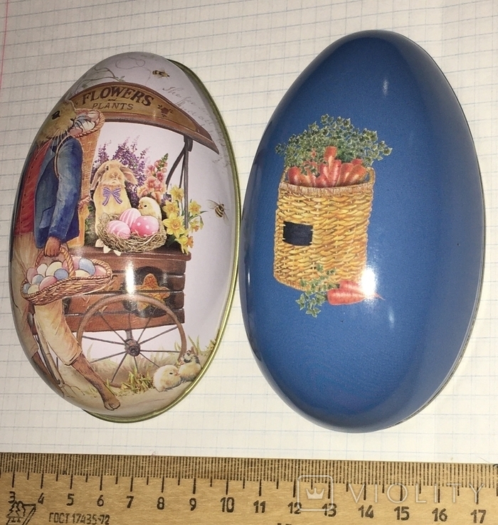 Жерстяна коробка (велика), пасхальне яйце, зайці, морква / зайчики, кролики, фото №5