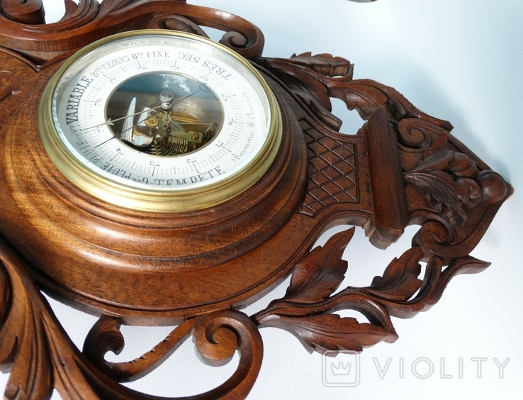 77 см Французький барометр з термометром кінця XIX століття, фото №12