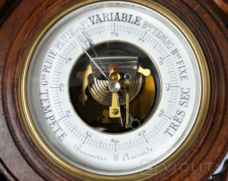 77 см Французький барометр з термометром кінця XIX століття, фото №13