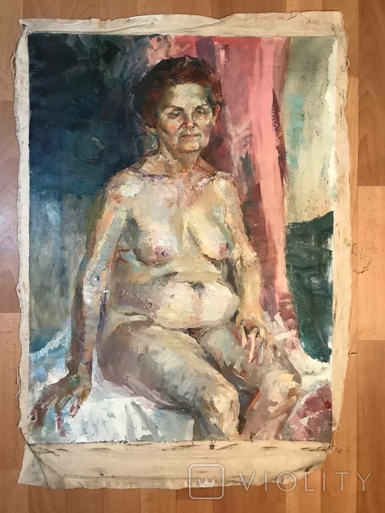 1.62 Картина. Портрет пожилой женщины, натурщица. Размер 59*78 см., фото №4