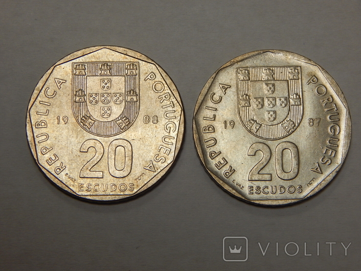 2 монеты по 20 эскудо, Португалия, фото №2