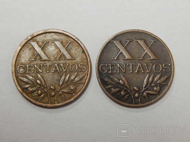 2 монеты по 20 центаво, 1960/61 г.г. Португалия, фото №2