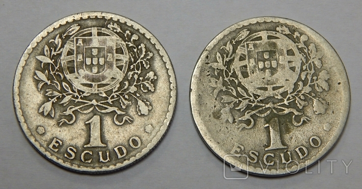 2 монеты по 1 эскудо, 1927/28 г.г. Португалия, фото №2