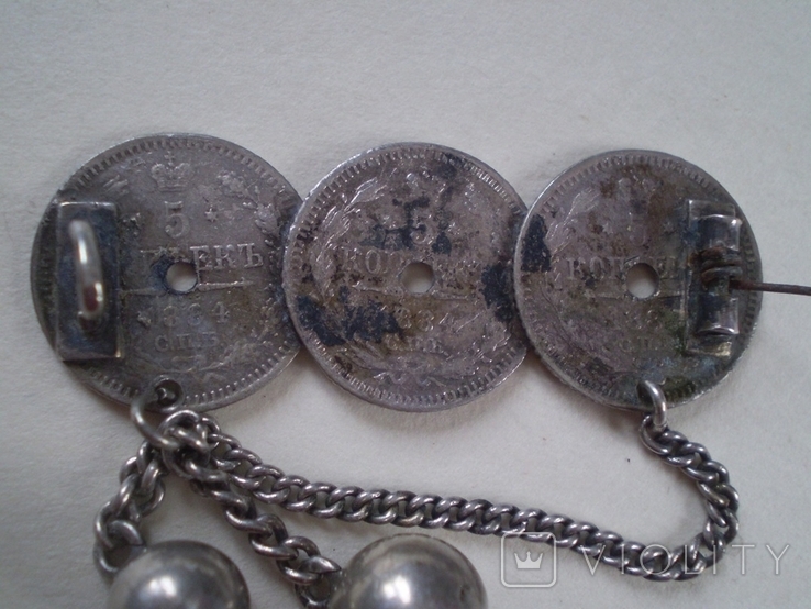 Дукачова брошка дукачі срібні монети по 5 копійок 1884 року, фото №5