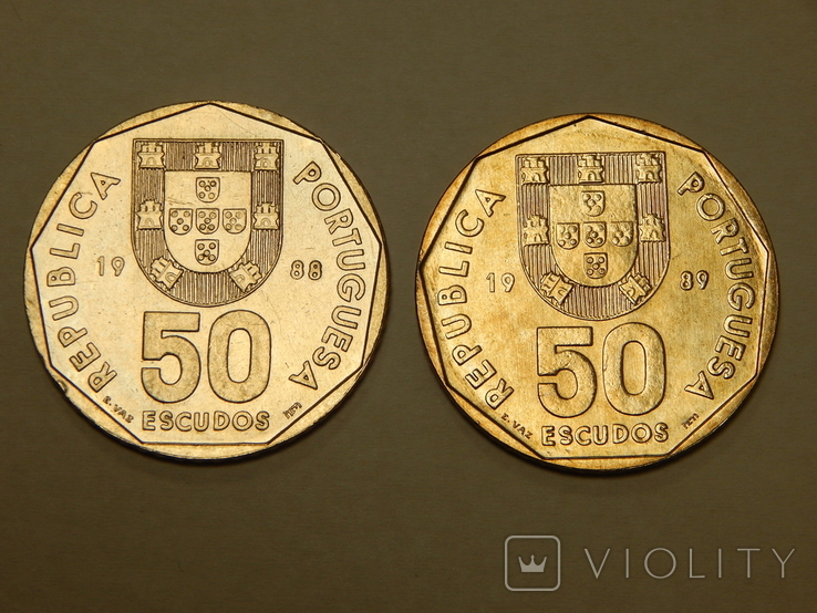 2 монеты по 50 эскудо, 1988/89 г.г. Португалия, фото №2
