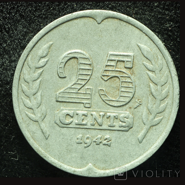 Нидерланды 25 центов 1942 оккупация, фото №2