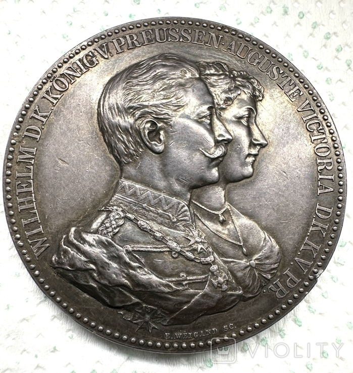Настольная медаль Свадьба Августы и Вильгельма 1912 г. без резерва, фото №2